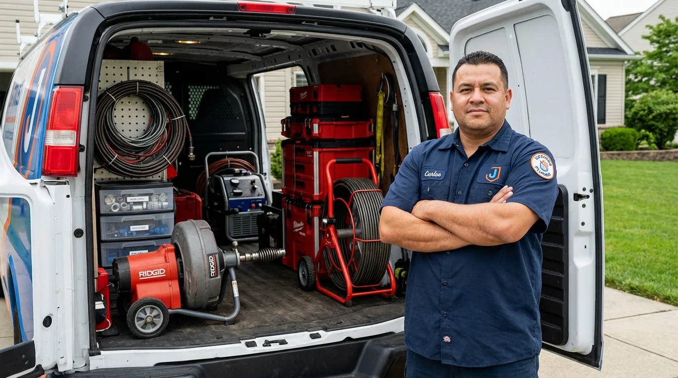 Professional drain cleaning equipment and Johns Plumbing LLC plumber in Tariffville