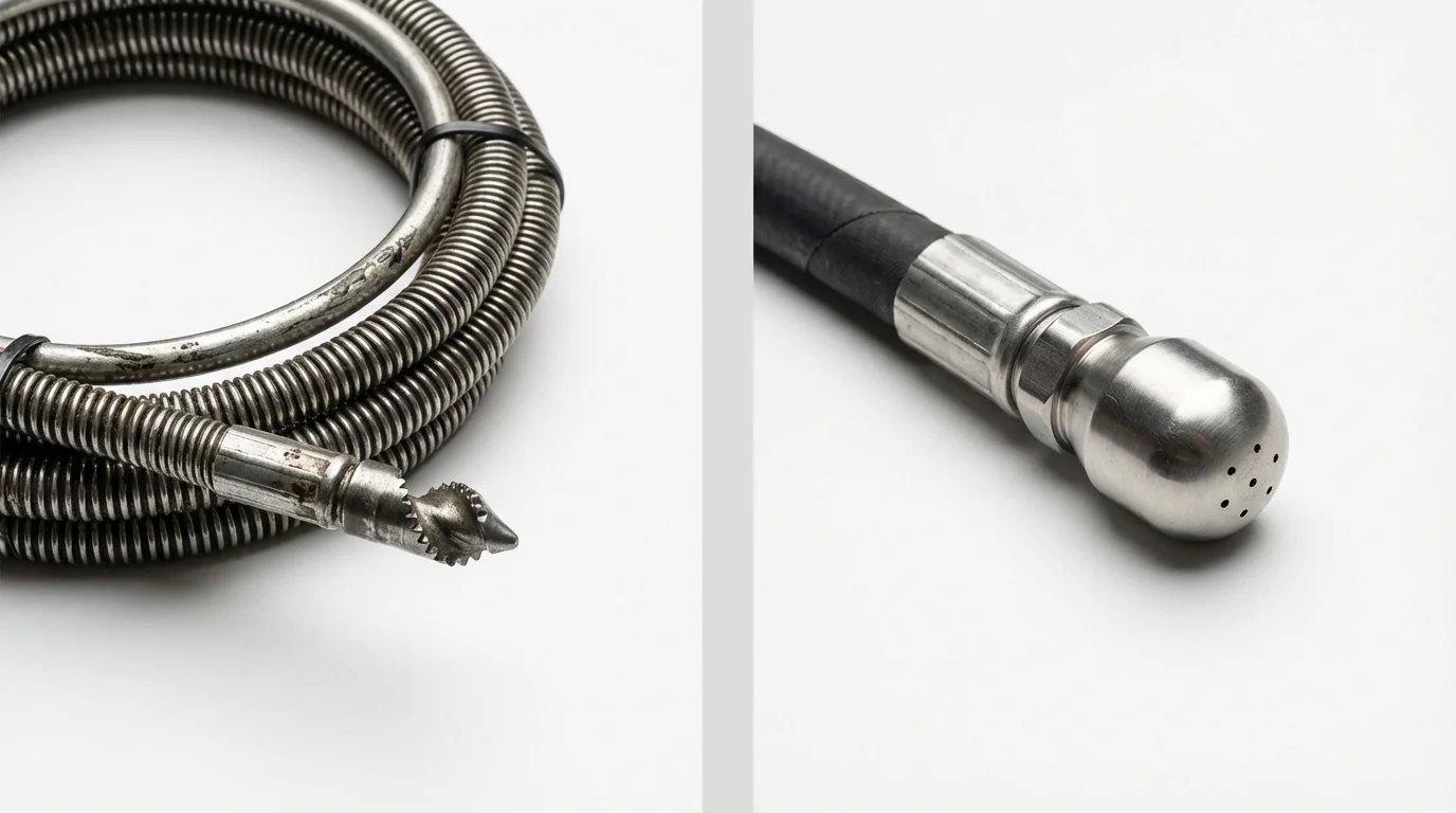 Drain snake cable and hydro jetting nozzle used for drain cleaning in Tariffville, CT