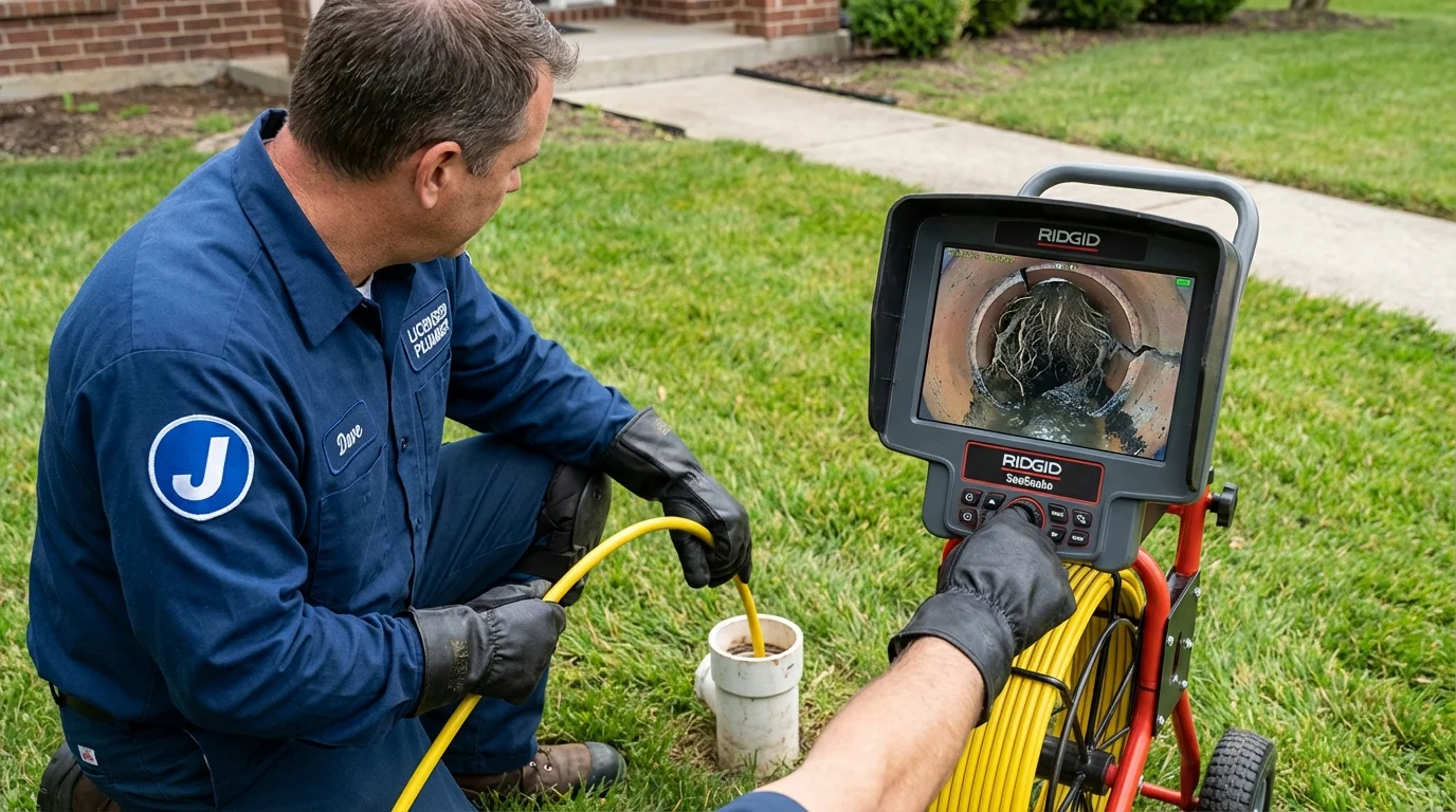 Sewer camera inspection being performed by Johns Plumbing LLC in Tariffville